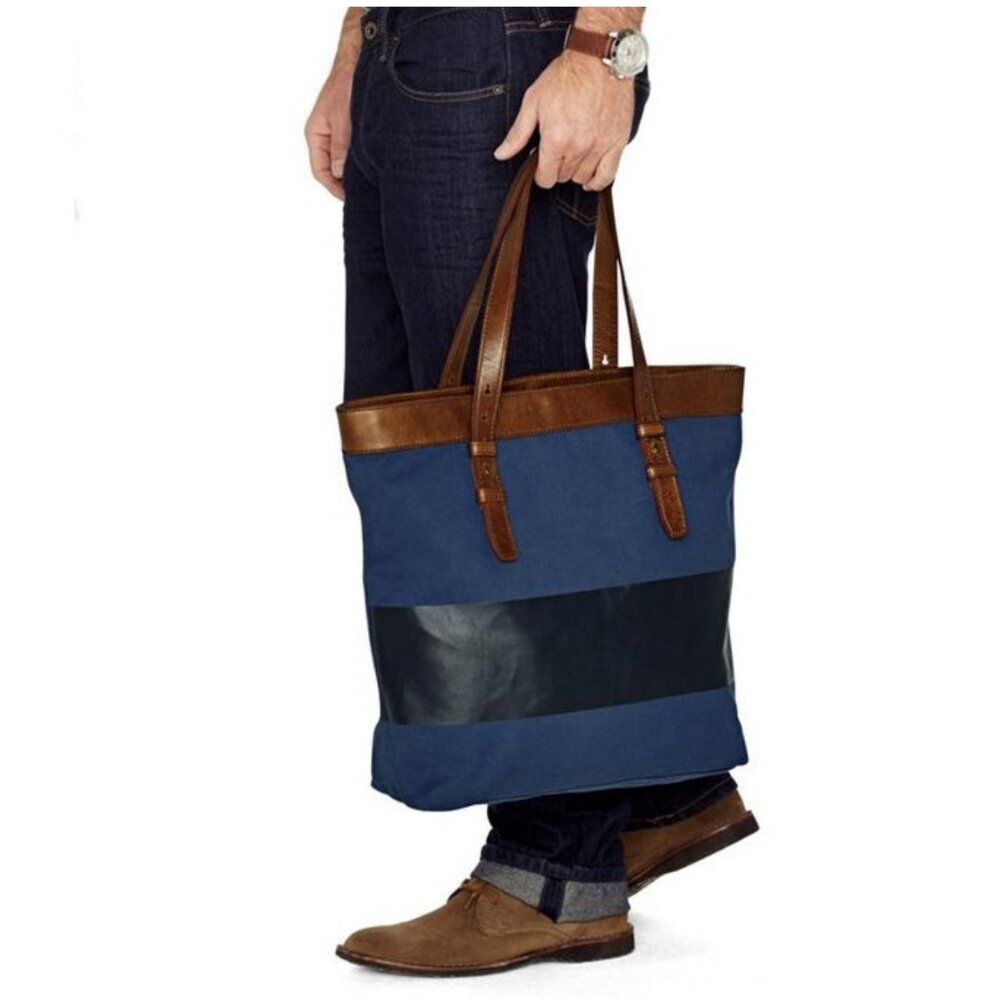 Fossil Leather Strap Canvas Color Block Tote Bag